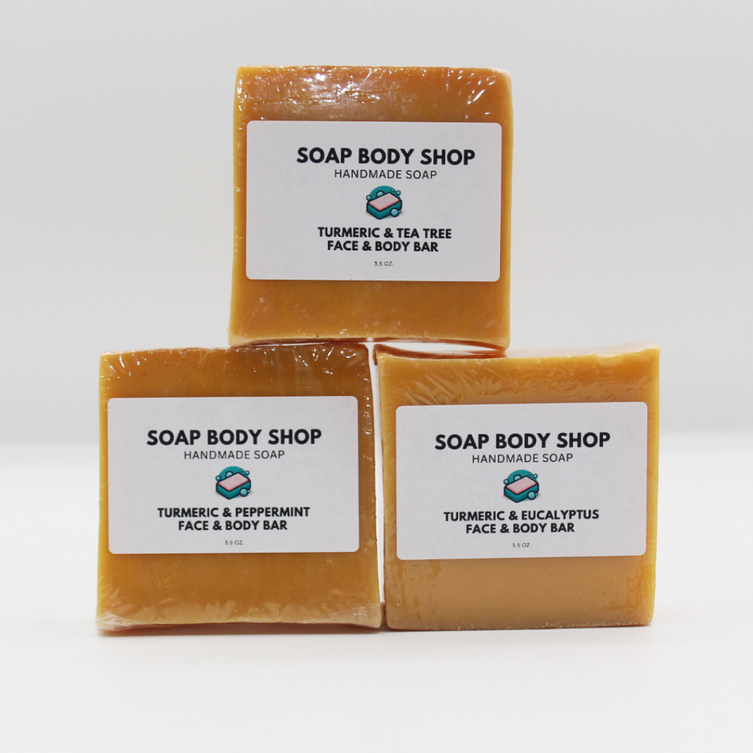 Turmeric & Tea Tree, Turmeric & Peppermint, Turmeric & Eucalyptus β Gentle Formula, NO KOJIC ACID - 3 Piece Set - 4oz Each