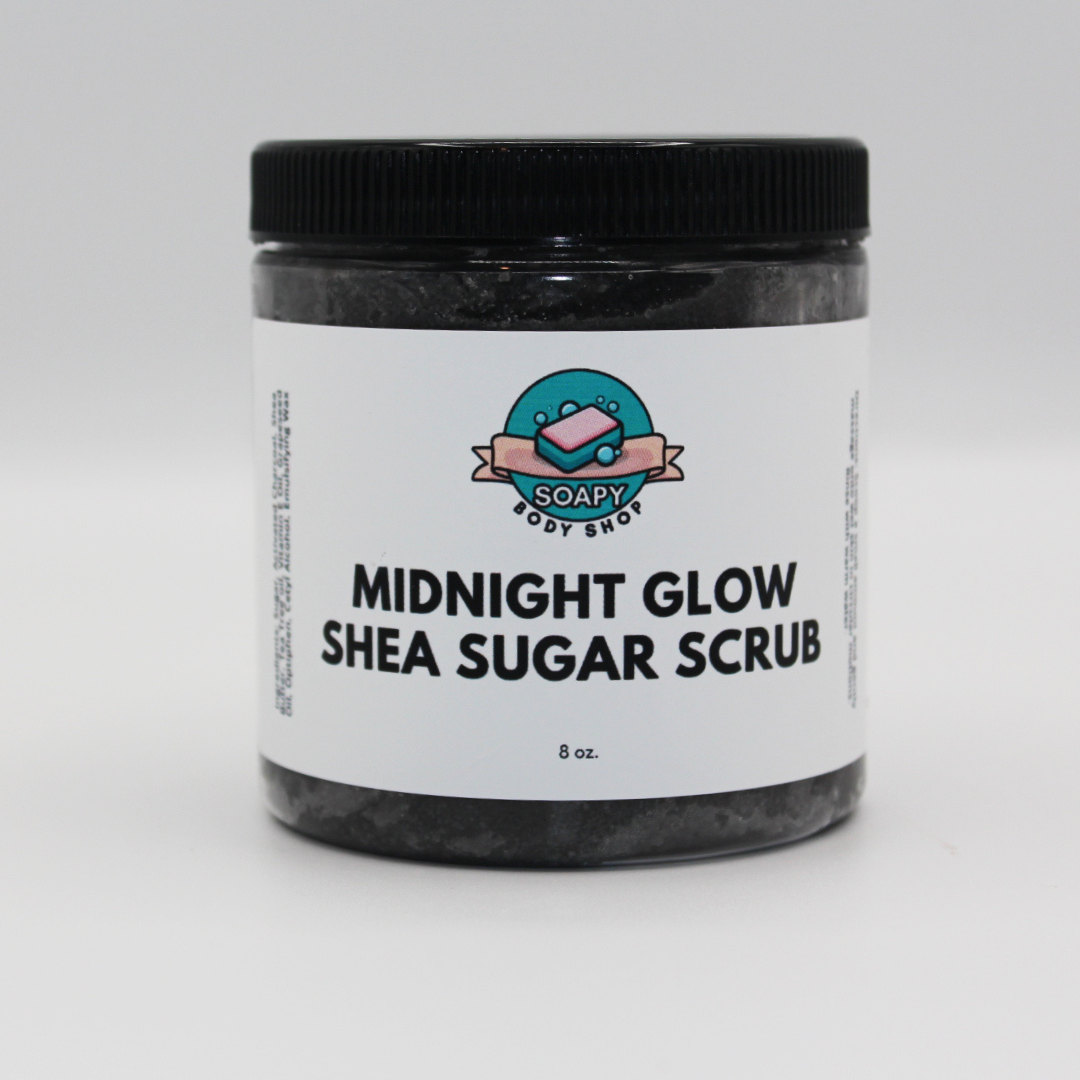 Midnight Glow Shea Sugar Scrub - Activated Charcoal, Tea Tree Oil, Apple Cider Vinegar, Shea Butter