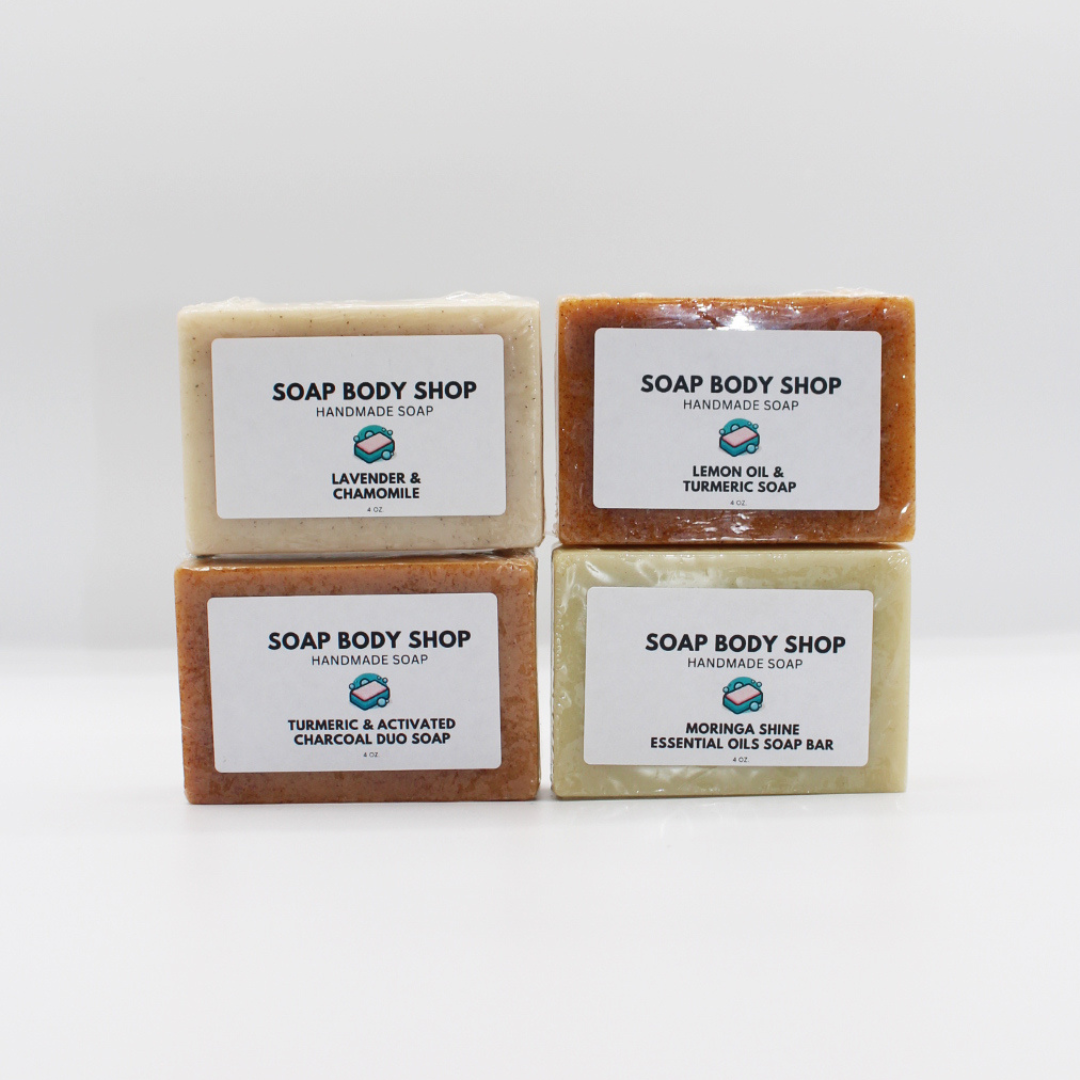Lavender & Chamomile, Turmeric & Lemon, Turmeric & Charcoal, Moringa Shine -4-Piece Set, 4oz Each