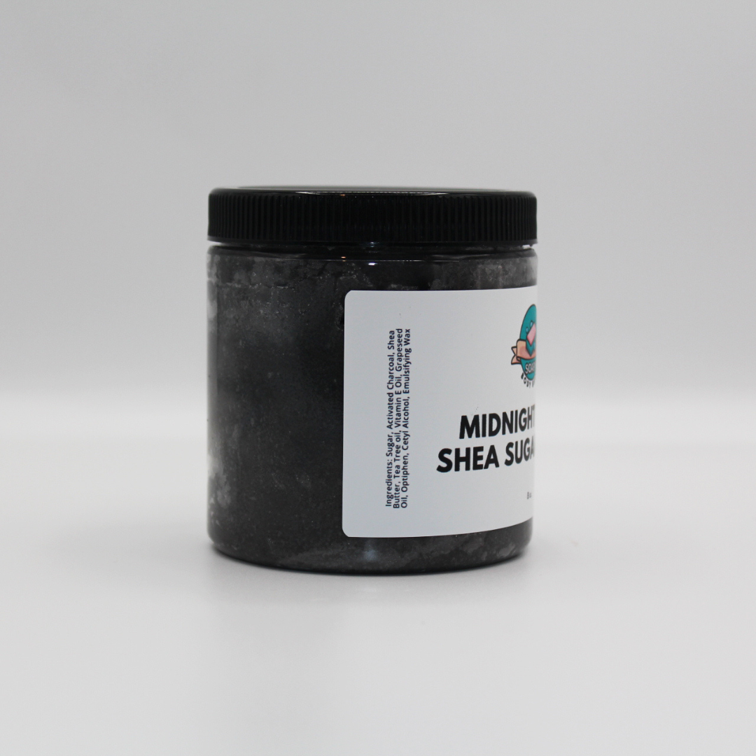 Midnight Glow Shea Sugar Scrub - Activated Charcoal, Tea Tree Oil, Apple Cider Vinegar, Shea Butter