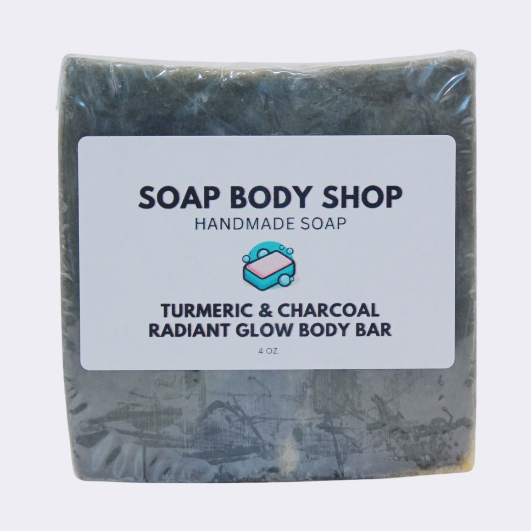 6-Piece Activated Charcoal Body Wash & Soap Set - 8oz Body Wash, 5oz Massage Bar, 4oz Soap