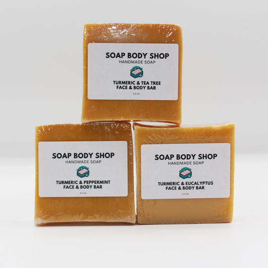Turmeric & Tea Tree, Turmeric & Peppermint, Turmeric & Eucalyptus – Gentle Formula, NO KOJIC ACID - 3 Piece Set -  4oz Each