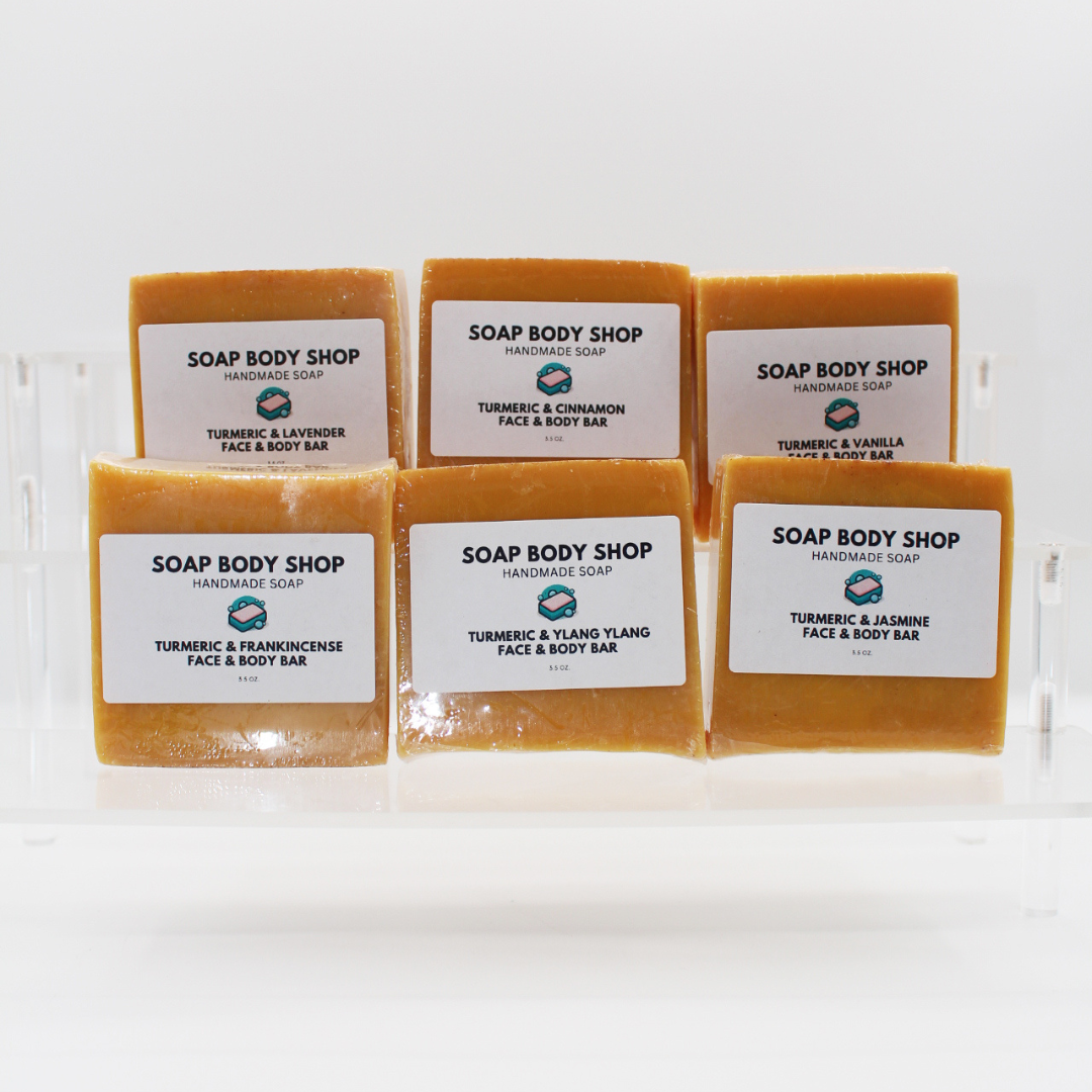 Turmeric Soaps - 6 Pack - Lavender, Cinnamon, Vanilla, Frankincense, Ylang Ylang, Jasmine - Gentle Formula, No Kojic Acid3.5 oz