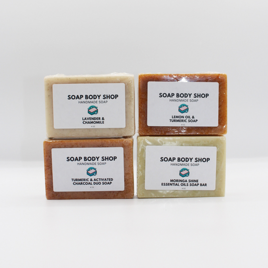 Lavender & Chamomile, Turmeric & Lemon, Turmeric & Charcoal, Moringa Shine -4-Piece Set,  4oz Each