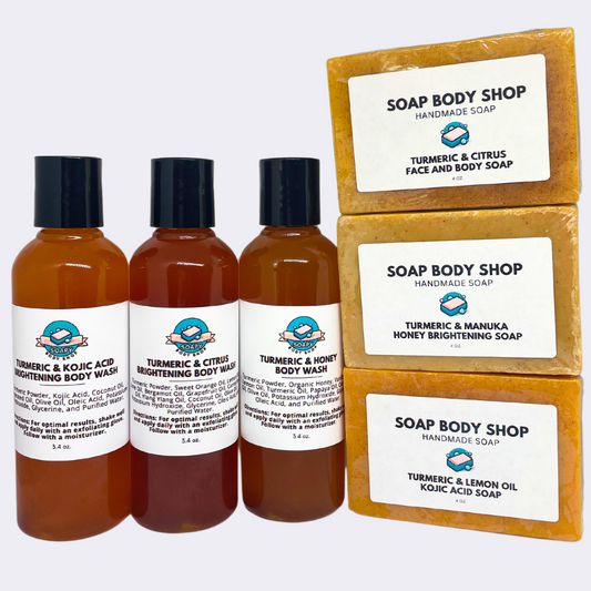 6-Piece Turmeric Travel Set, Soap Bars & Travel Size Body Wash - Body Wash 3.4oz Each, Soap Bar 4oz