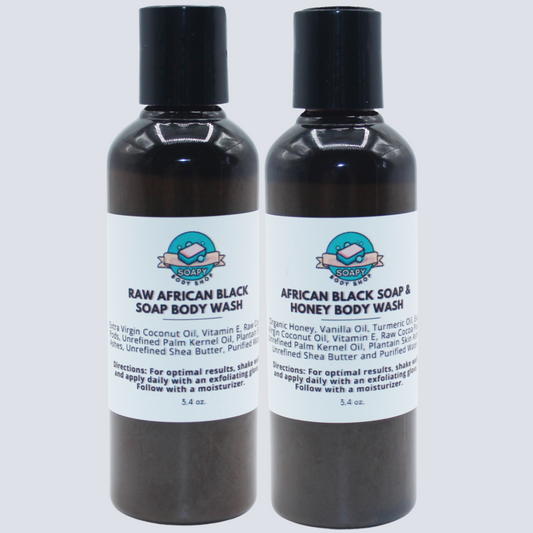 African Black Soap Duo: Raw African Black Soap+ African Black Soap & Honey - 3.4oz Each