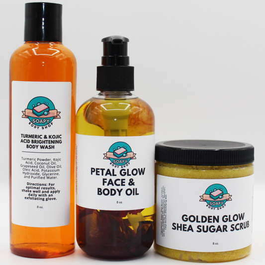 Turmeric Glowing 3 - Piece Body Body Wash Set, Shea Sugar Scrub & Face + Body Oil