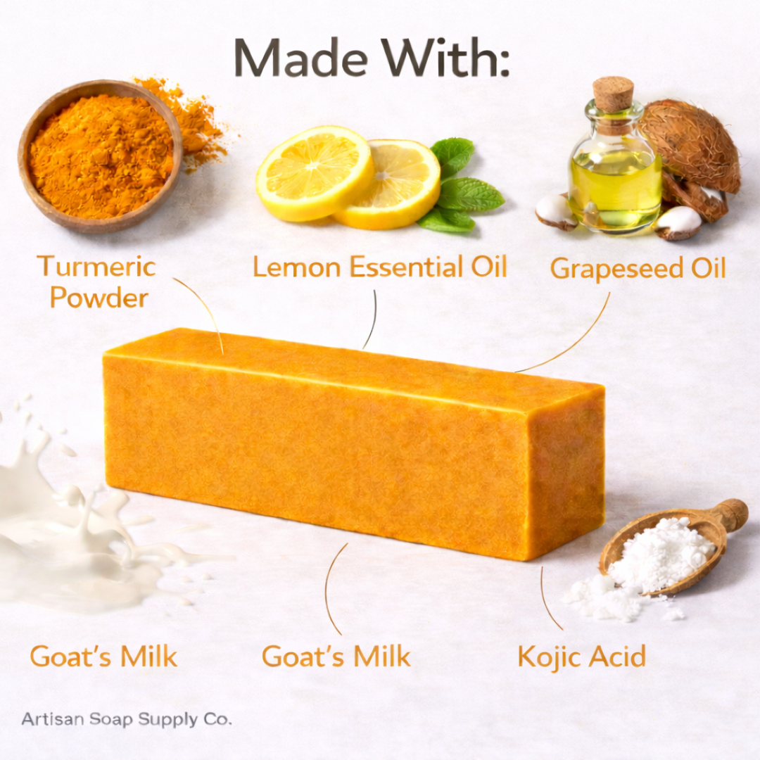Turmeric & Lemon Essential Oil Kojic Soap Loaf - 3 LB (Uncut)